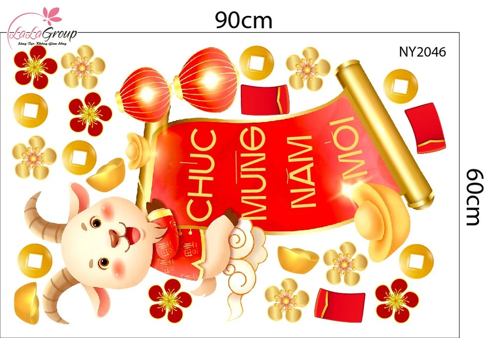 Decal Trang Trí Tết Dê Con May Mắn Đón Năm Mới