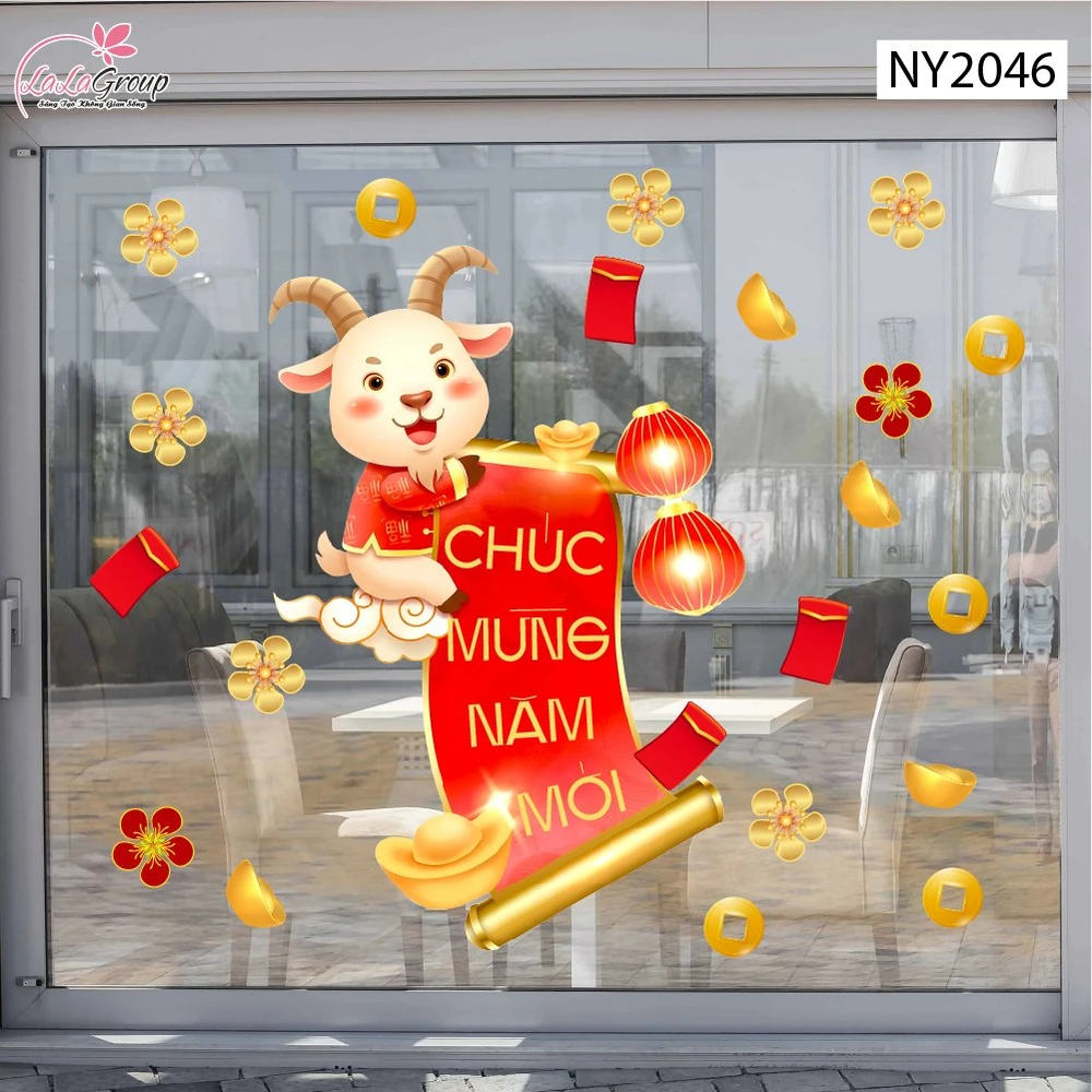 Decal Trang Trí Tết Dê Con May Mắn Đón Năm Mới