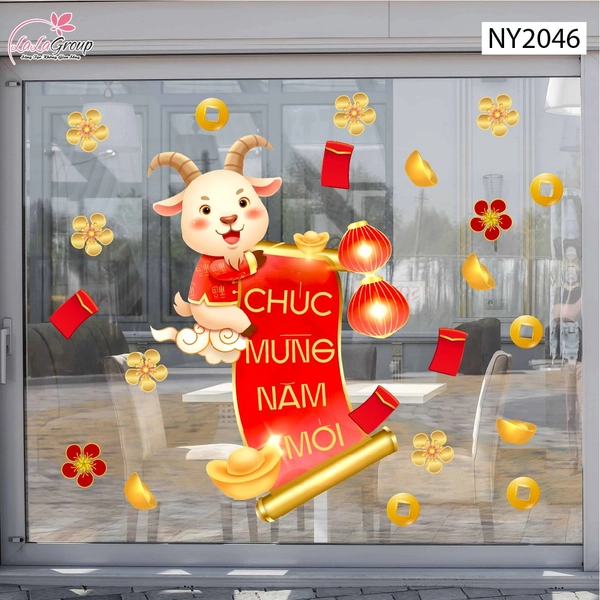 Decal Trang Trí Tết Dê Con May Mắn Đón Năm Mới