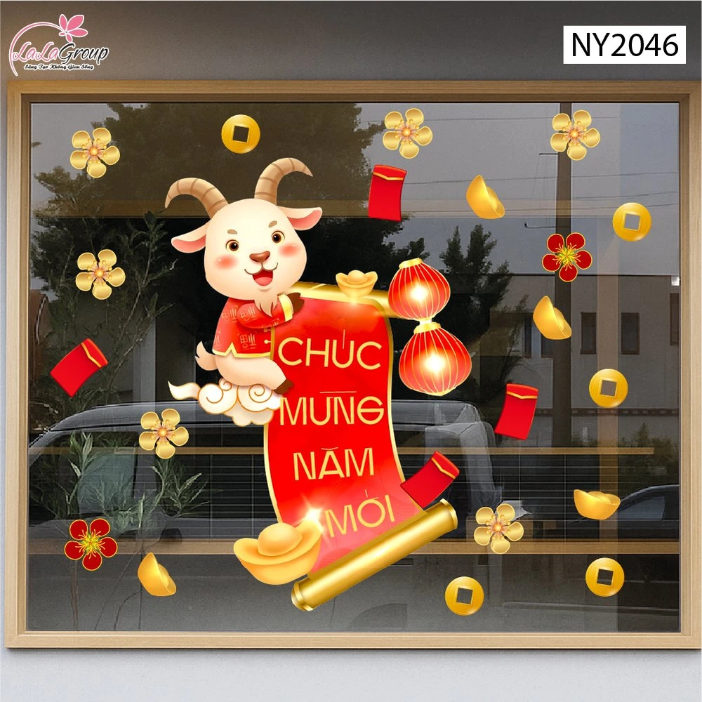 Decal Trang Trí Tết Dê Con May Mắn Đón Năm Mới