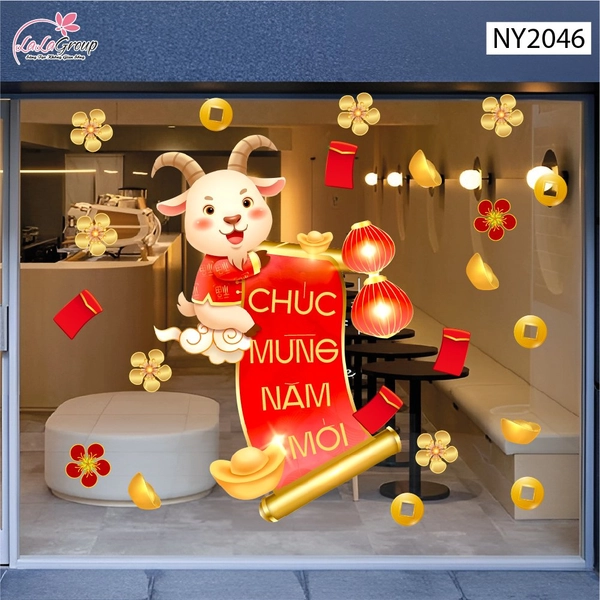 Decal Trang Trí Tết Dê Con May Mắn Đón Năm Mới