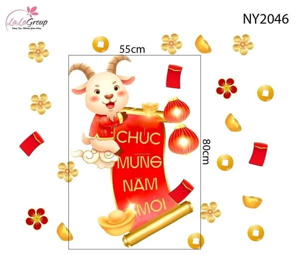 Decal Trang Trí Tết Dê Con May Mắn Đón Năm Mới