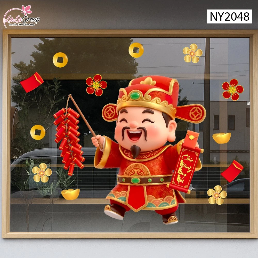 Decal Trang Trí Tết Thần Tài Rước Xuân Đón Tết