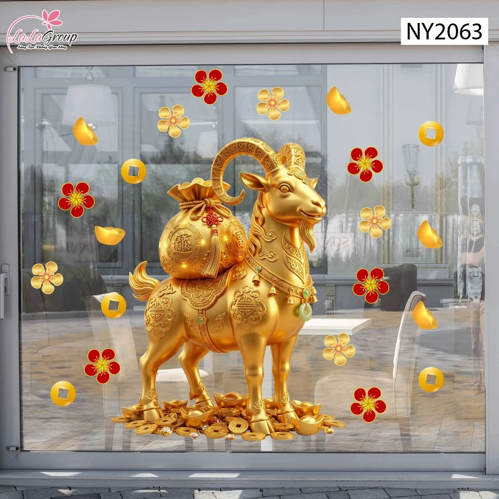 Decal Trang Trí Tết Dê Vàng Đại Cát Đại Lộc