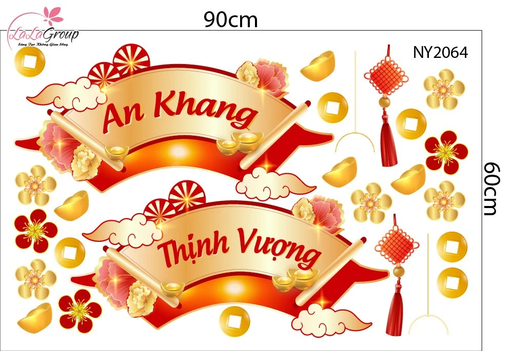 Decal Trang Trí Tết Liễn Treo Chữ An Khang Thịnh Vượng