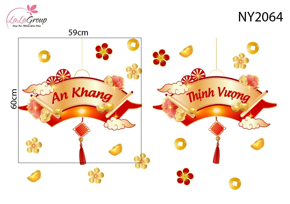 Decal Trang Trí Tết Liễn Treo Chữ An Khang Thịnh Vượng