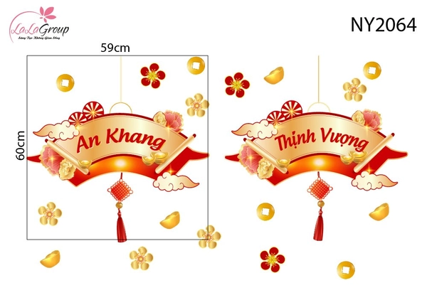 Decal Trang Trí Tết Liễn Treo Chữ An Khang Thịnh Vượng