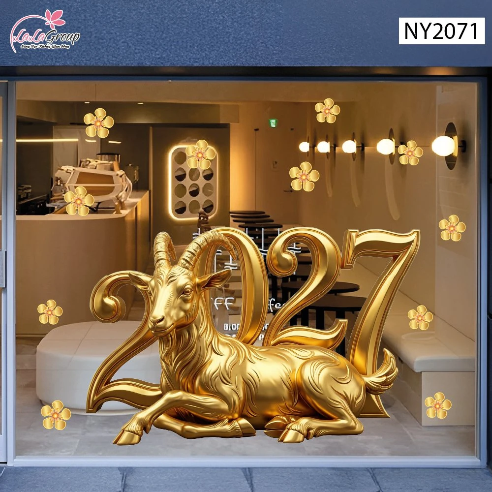 Decal Trang Trí Tết Dê Vàng Phú Quý Đón Năm 2027