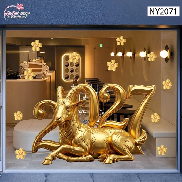 Decal Trang Trí Tết Dê Vàng Phú Quý Đón Năm 2027