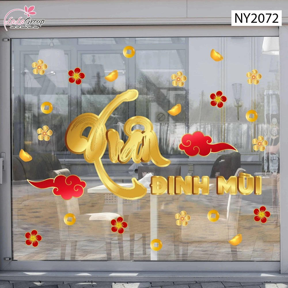 Decal Trang Trí Tết Chữ Xuân Đinh Mùi Vàng Kim