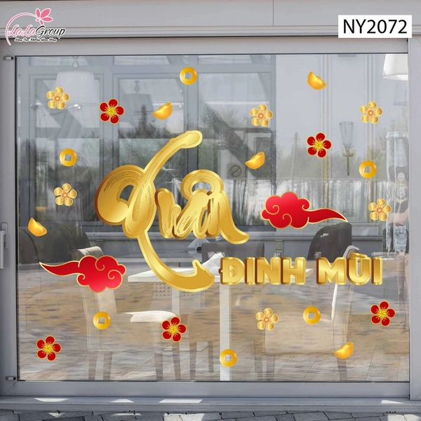 Decal Trang Trí Tết Chữ Xuân Đinh Mùi Vàng Kim