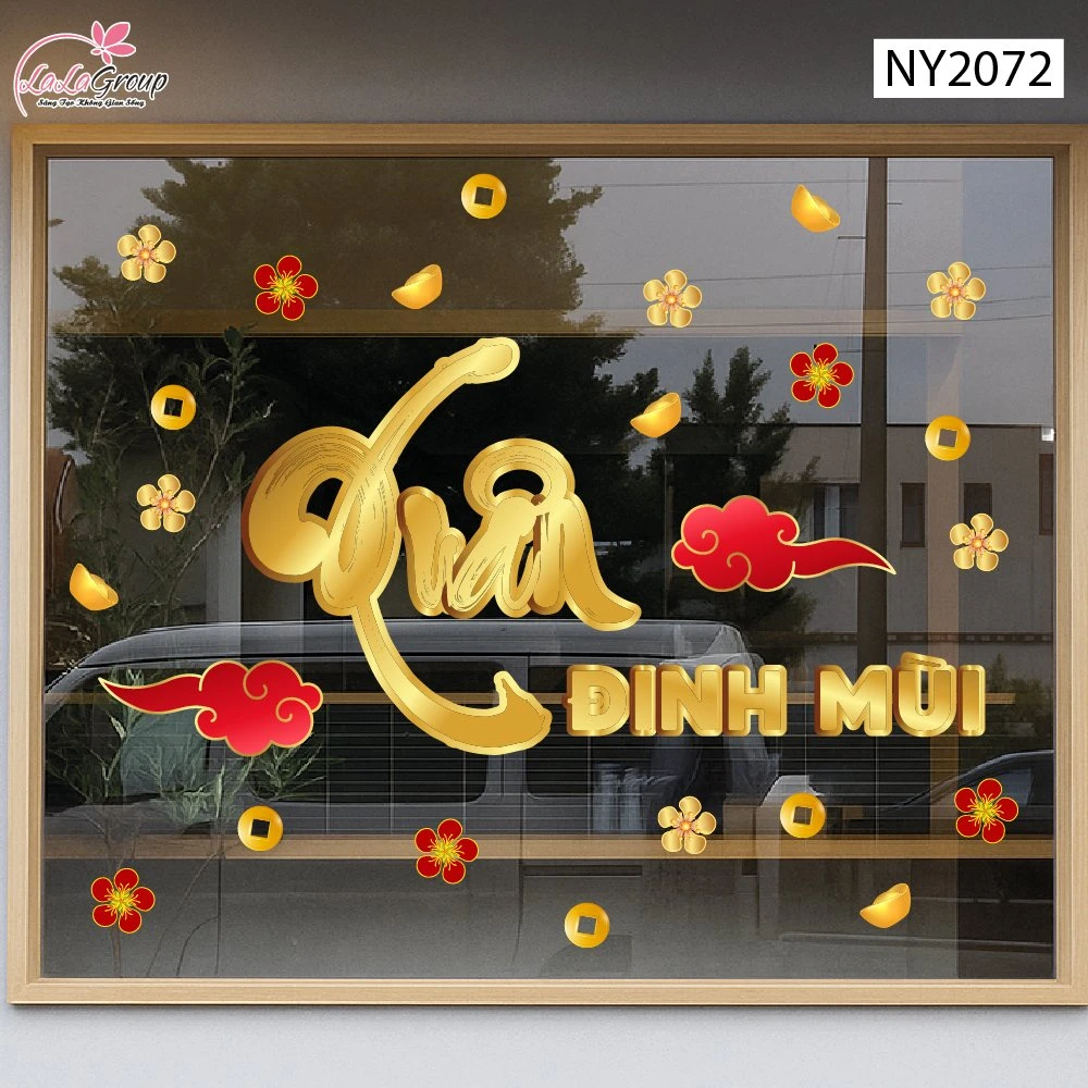 Decal Trang Trí Tết Chữ Xuân Đinh Mùi Vàng Kim