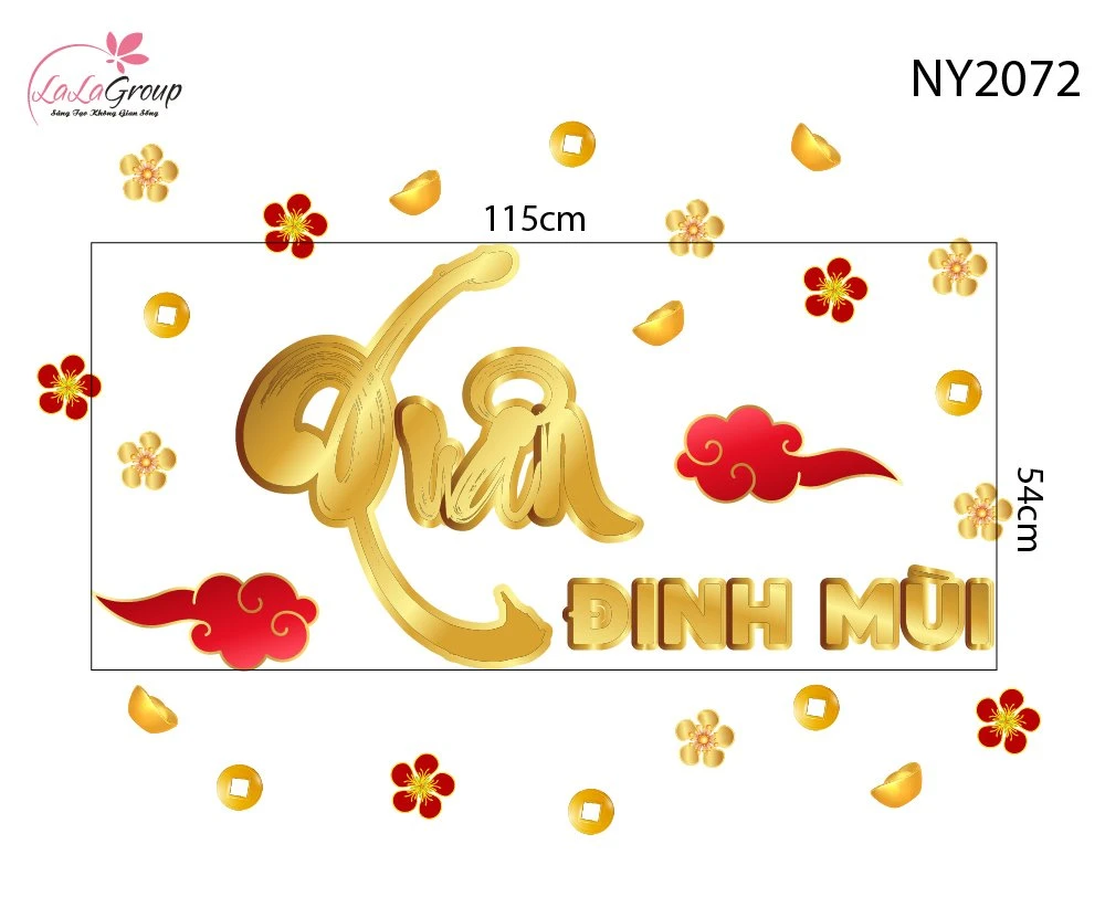 Decal Trang Trí Tết Chữ Xuân Đinh Mùi Vàng Kim