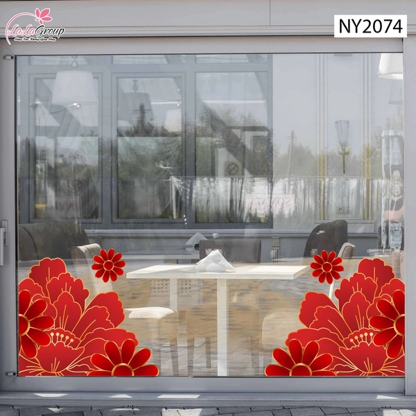 Decal Trang Trí Tết Chân Tường Dải Hoa Mẫu Đơn Đỏ