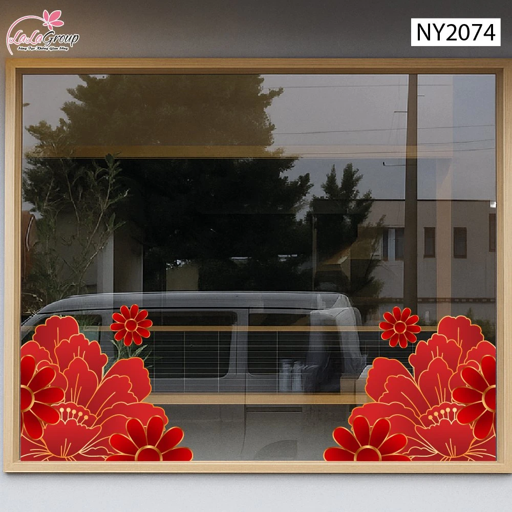 Decal Trang Trí Tết Chân Tường Dải Hoa Mẫu Đơn Đỏ
