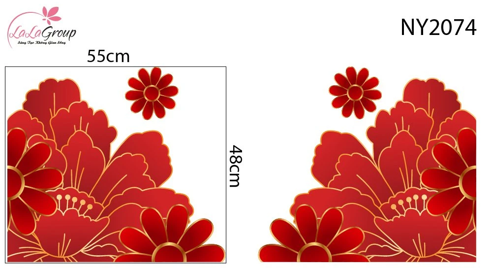 Decal Trang Trí Tết Chân Tường Dải Hoa Mẫu Đơn Đỏ