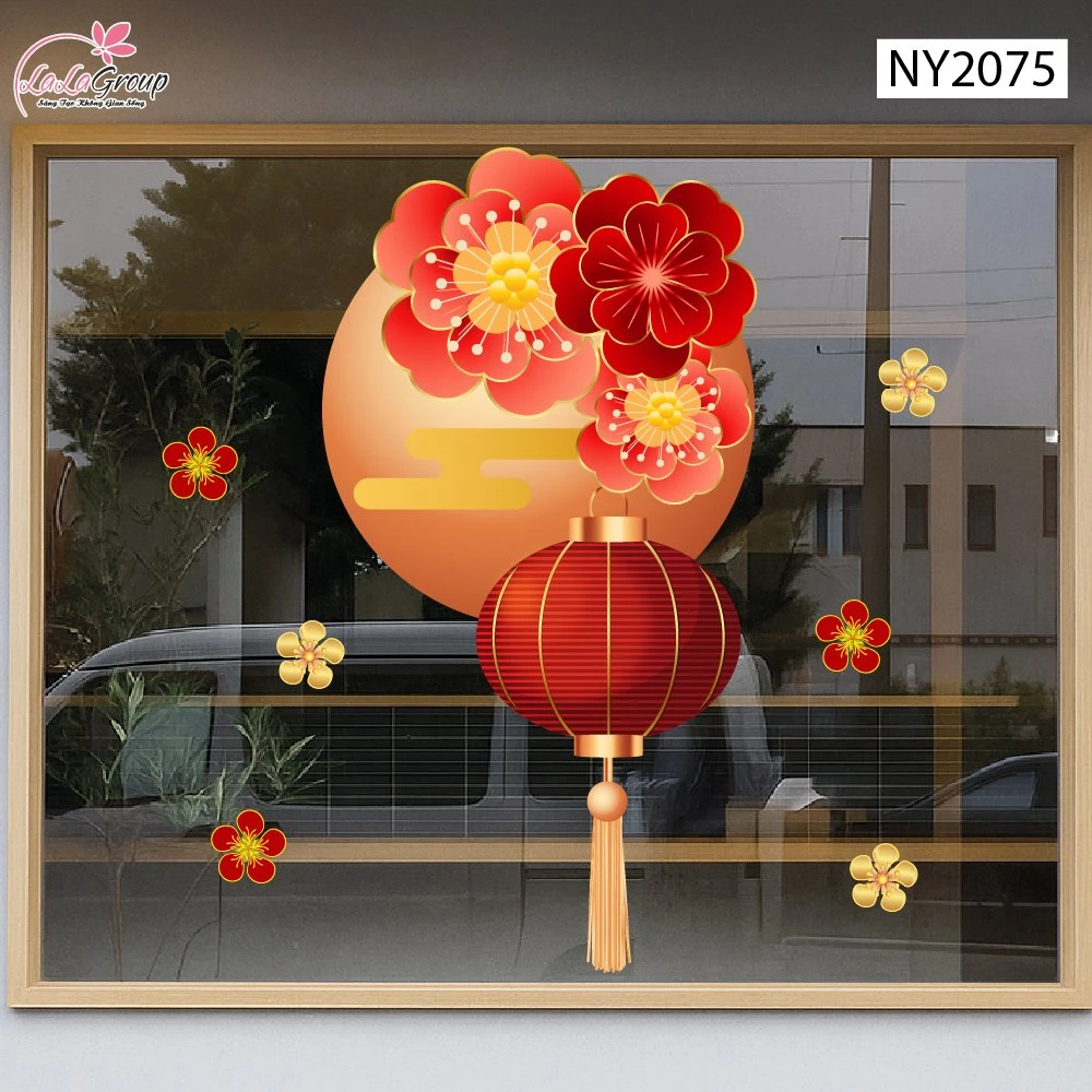 Decal Trang Trí Tết Lồng Đèn Treo Đón Xuân May Mắn