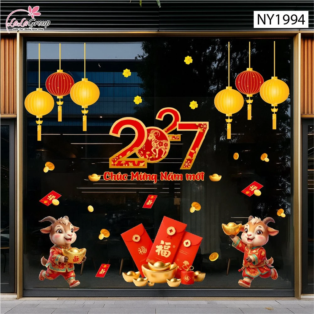 Decal Trang Trí Tết 2027 Kim Mùi Chúc Mừng Năm Mới Tài Lộc Sung Túc