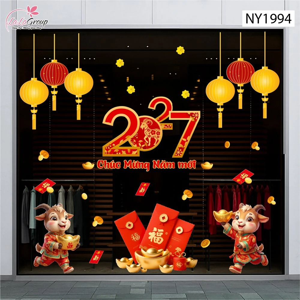 Decal Trang Trí Tết 2027 Kim Mùi Chúc Mừng Năm Mới Tài Lộc Sung Túc