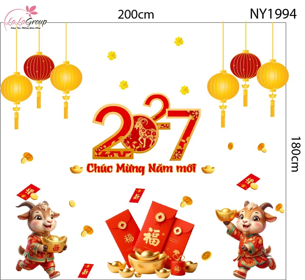 Decal Trang Trí Tết 2027 Kim Mùi Chúc Mừng Năm Mới Tài Lộc Sung Túc