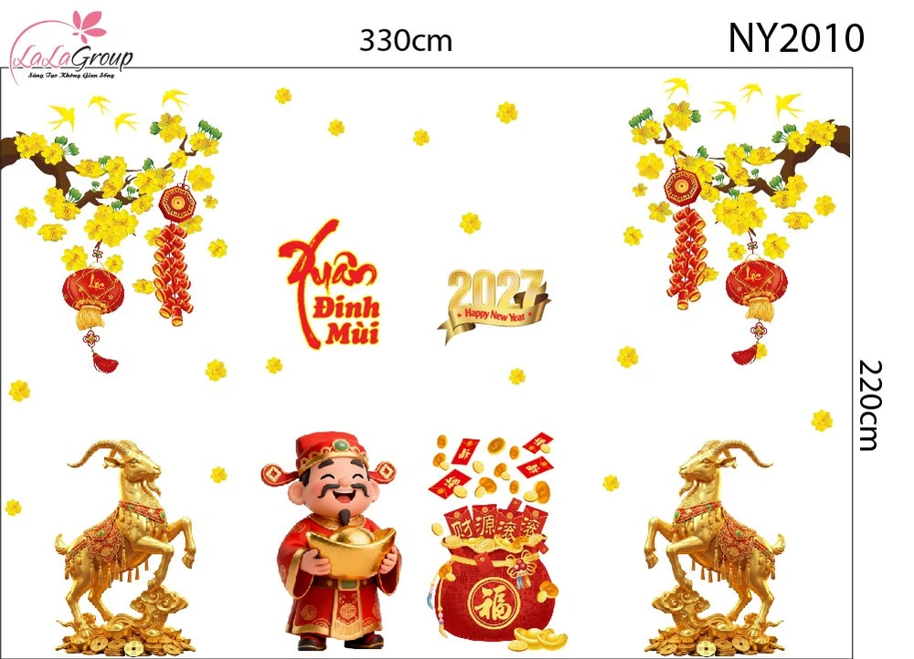 Combo Decal Trang Trí Tết 2027 Xuân Đinh Mùi Phúc Lộc Cát Tường