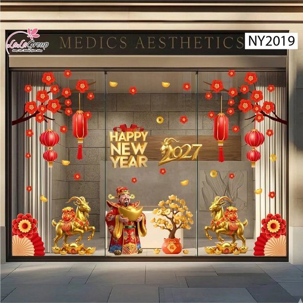 Combo Decal Trang Trí Tết Happy New Year Đinh Mùi Phúc Lộc Thịnh Vượng
