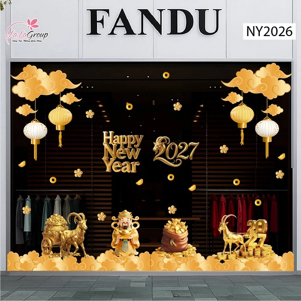 Combo Decal Trang Trí Tết 2027 Happy New Year Kim Mùi Phú Quý