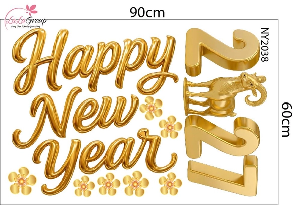Combo Decal Trang Trí Tết Kim Mùi Và Thần Tài Vui Xuân 2027