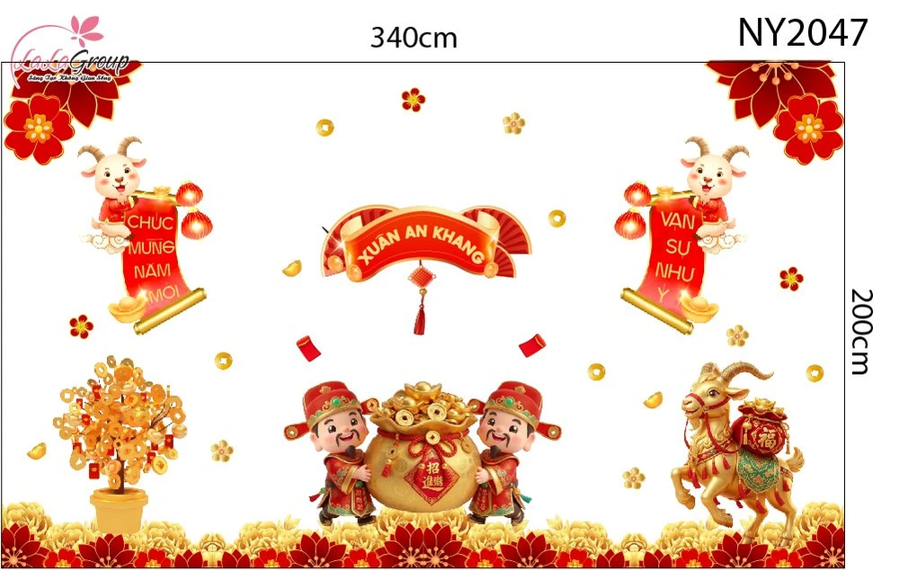 Combo Decal Trang Trí Tết Xuân An Khang Kim Mùi Tài Lộc 2027