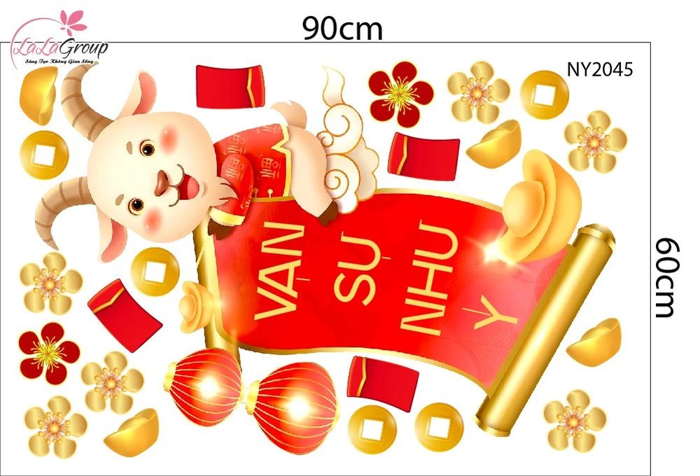 Combo Decal Trang Trí Tết Xuân An Khang Kim Mùi Tài Lộc 2027