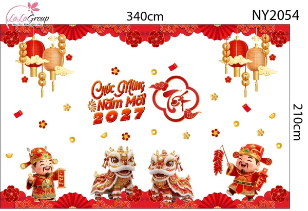 Combo Decal Trang Trí Tết 2027 Lân Sư Rộn Ràng Đón Xuân