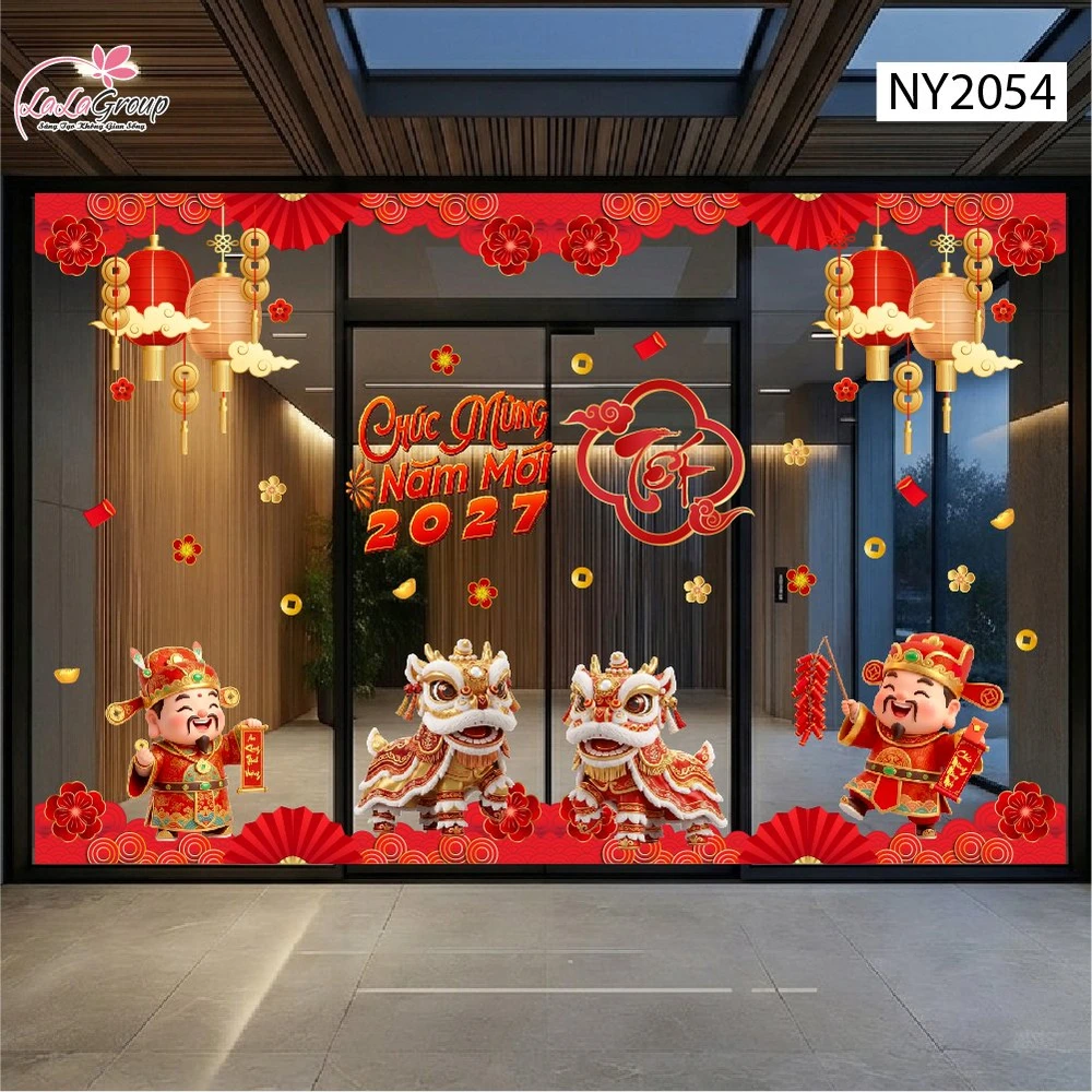 Combo Decal Trang Trí Tết 2027 Lân Sư Rộn Ràng Đón Xuân
