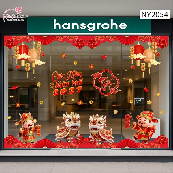 Combo Decal Trang Trí Tết 2027 Lân Sư Rộn Ràng Đón Xuân