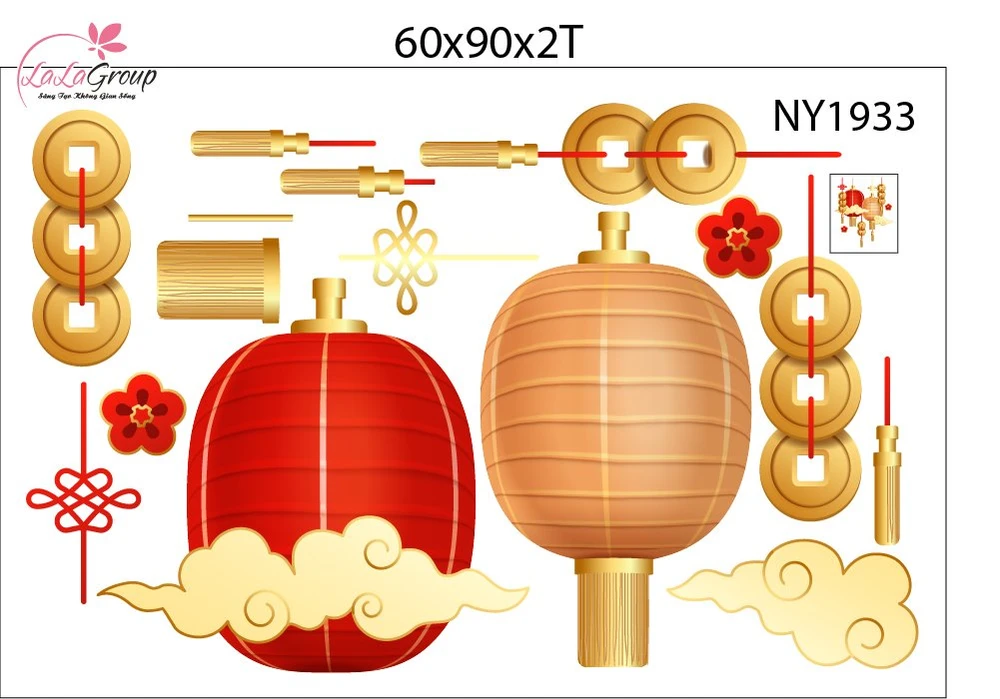 Combo Decal Trang Trí Tết 2027 Lân Sư Rộn Ràng Đón Xuân