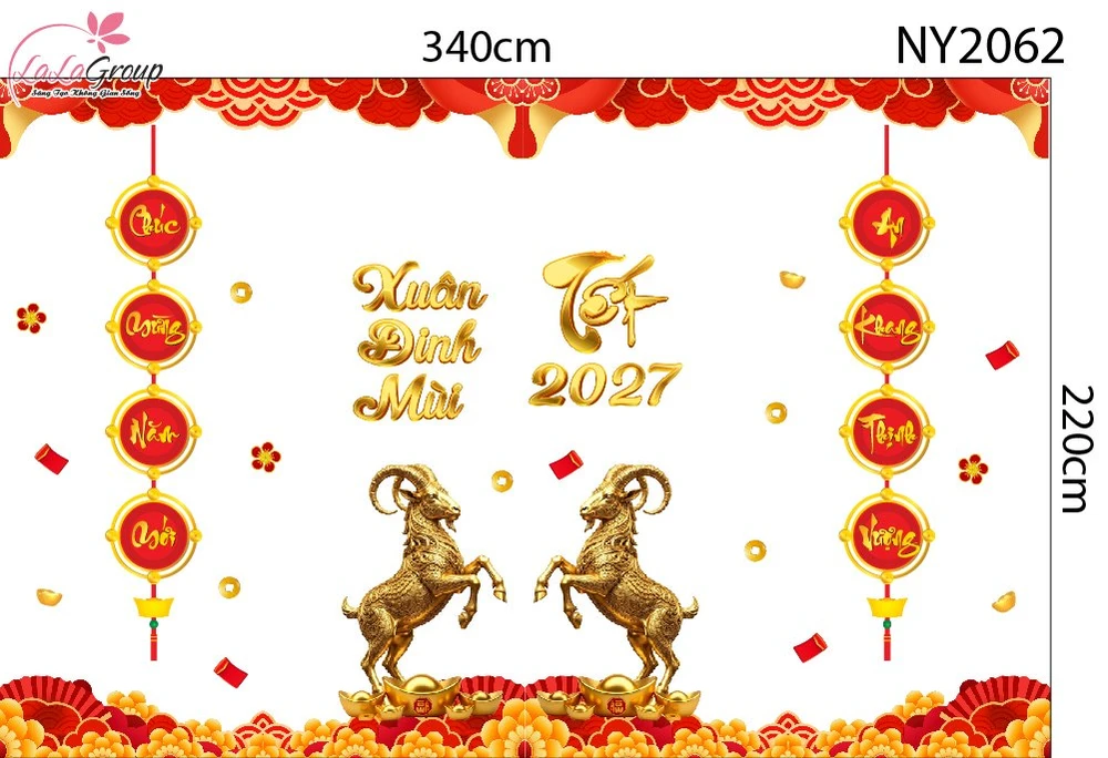 Combo Decal Trang Trí Tết 2027 Đinh Mùi Phúc Lộc Tài Vượng