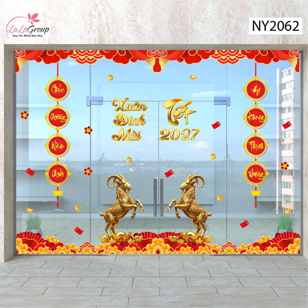 Combo Decal Trang Trí Tết 2027 Đinh Mùi Phúc Lộc Tài Vượng