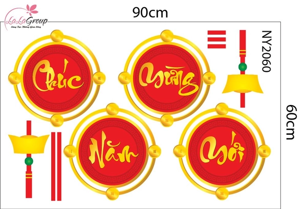 Combo Decal Trang Trí Tết 2027 Đinh Mùi Phúc Lộc Tài Vượng
