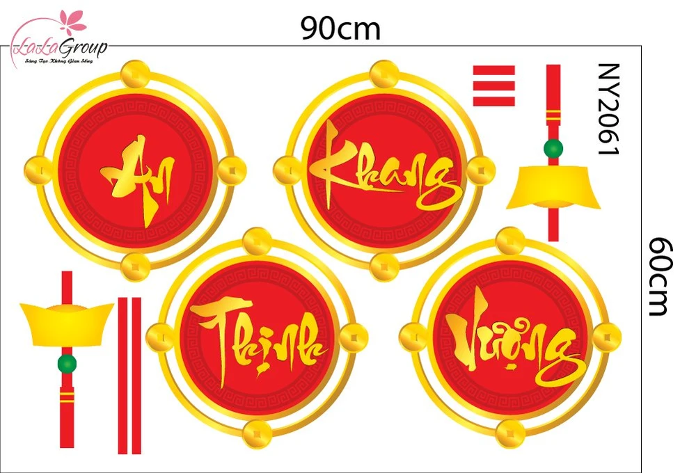 Combo Decal Trang Trí Tết 2027 Đinh Mùi Phúc Lộc Tài Vượng