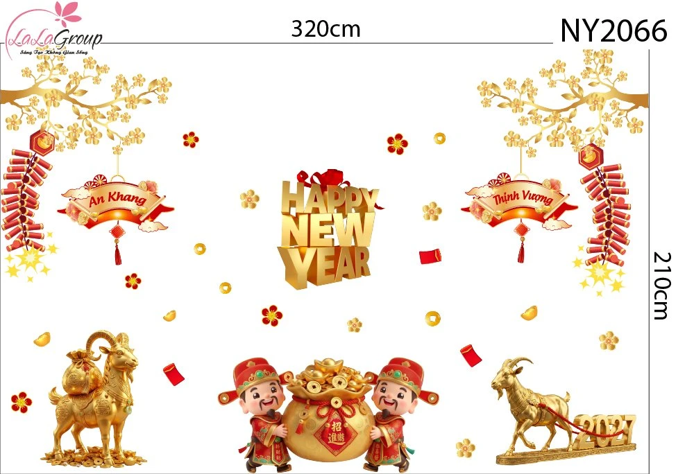 Combo Decal Trang Trí Tết Đinh Mùi Song Dê Chiêu Tài 2027