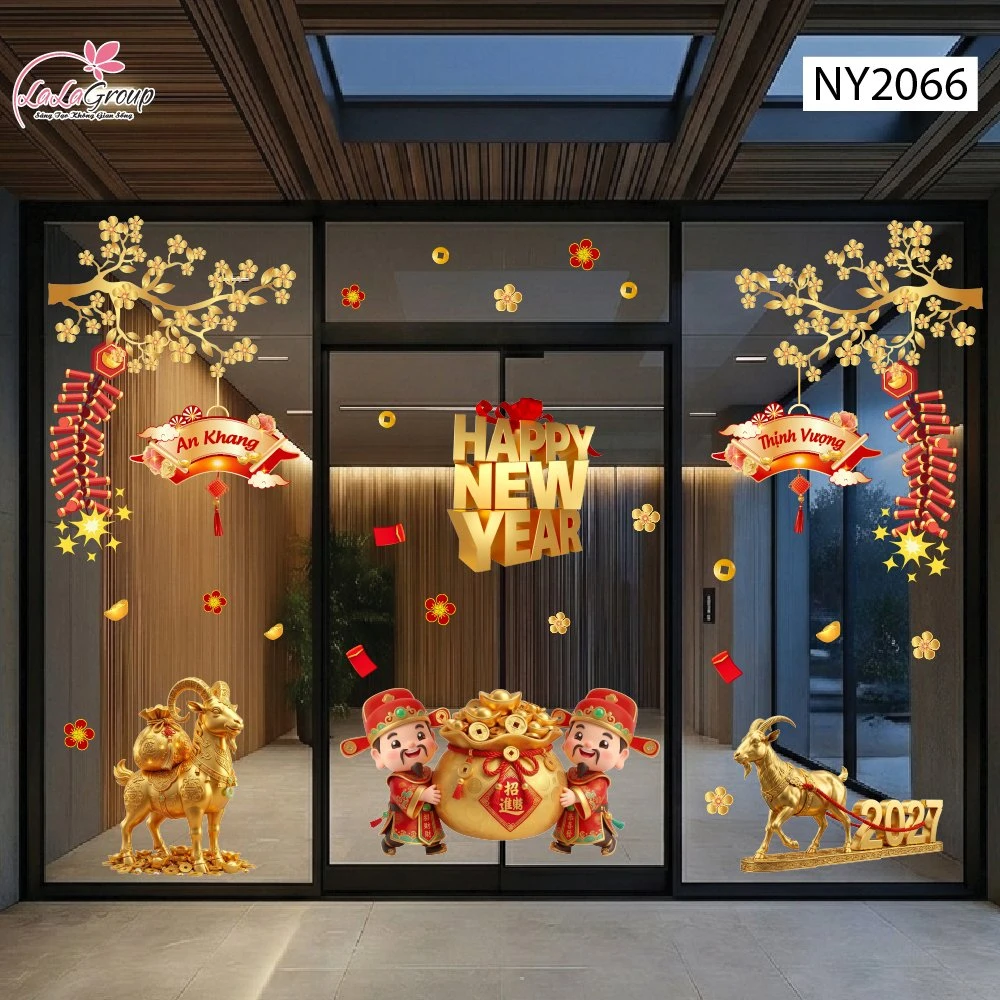 Combo Decal Trang Trí Tết Đinh Mùi Song Dê Chiêu Tài 2027
