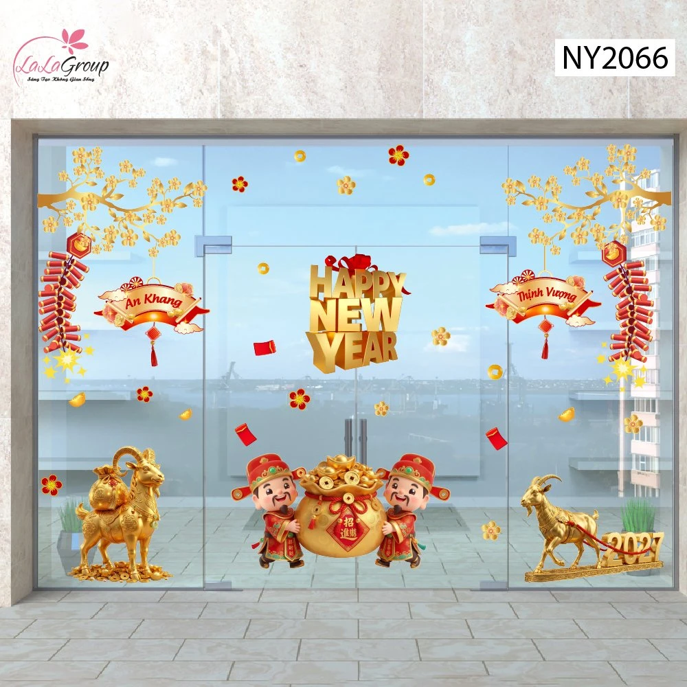 Combo Decal Trang Trí Tết Đinh Mùi Song Dê Chiêu Tài 2027