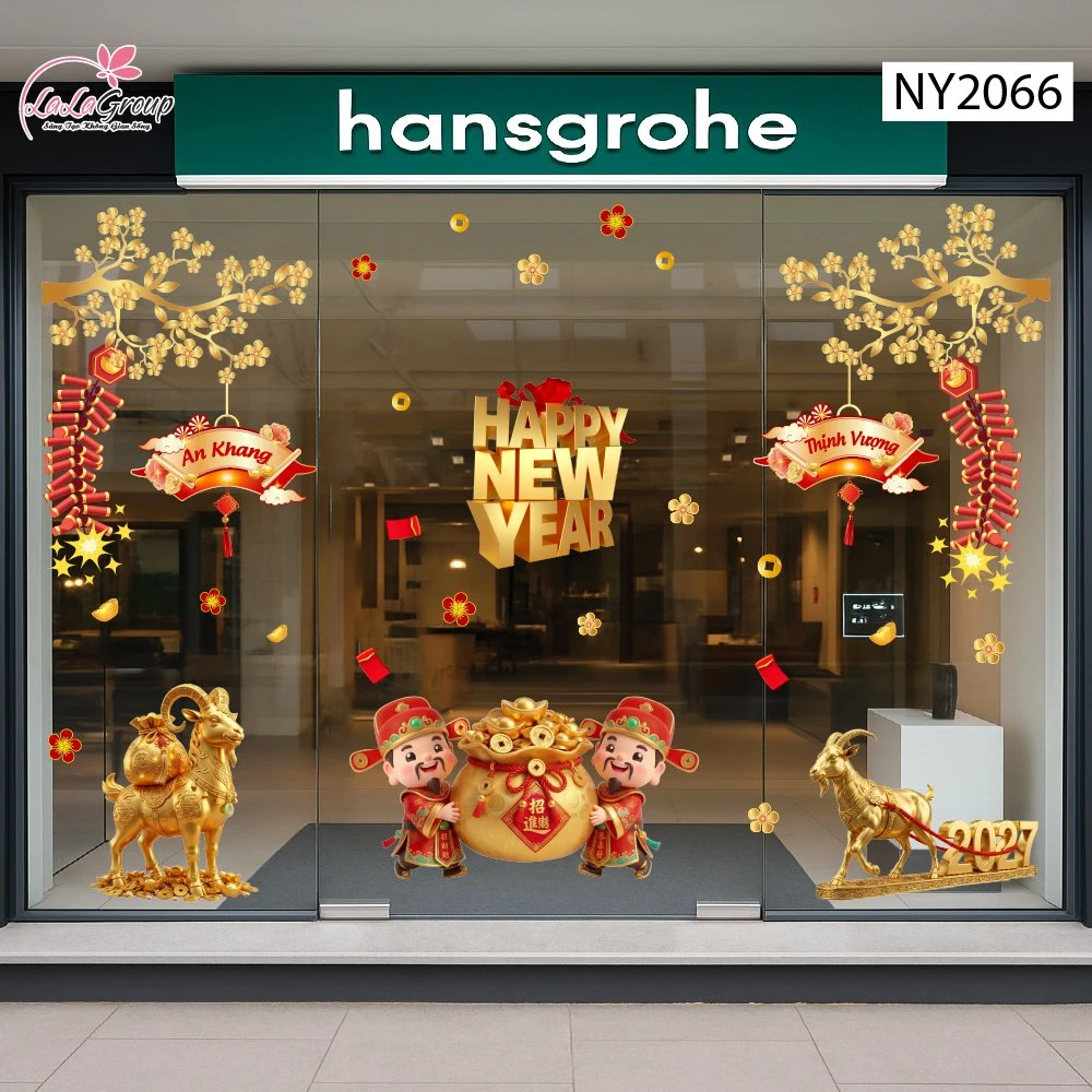 Combo Decal Trang Trí Tết Đinh Mùi Song Dê Chiêu Tài 2027