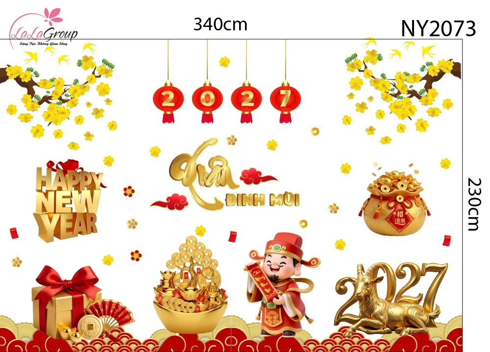 Combo Decal Trang Trí Tết Thần Tài Vui Xuân Rước Lộc 2027