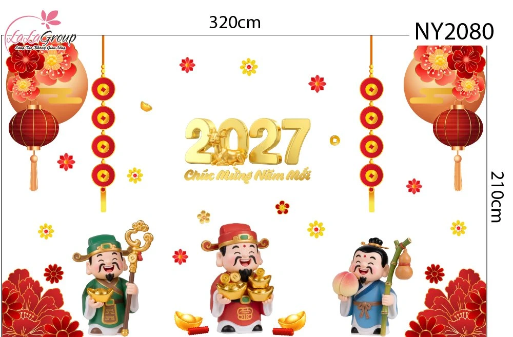 Combo Decal Trang Trí Tết Tam Phúc Thần Tài Đón Xuân 2027