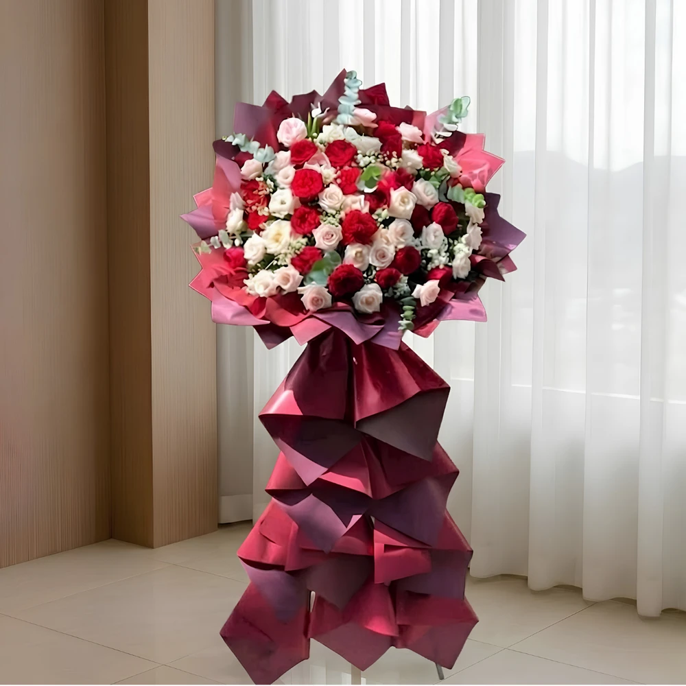 Kệ Hoa Khai Trương Chúc Mừng Tone Đỏ Tài Lộc