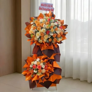 Kệ Hoa Khai Trương 2 Tầng Tone Cam Vàng Lộc Phát