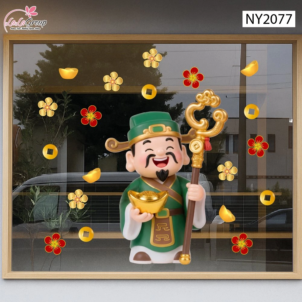 Decal Trang Trí Tết Thần Tài Mệnh Mộc Đón Xuân May Mắn