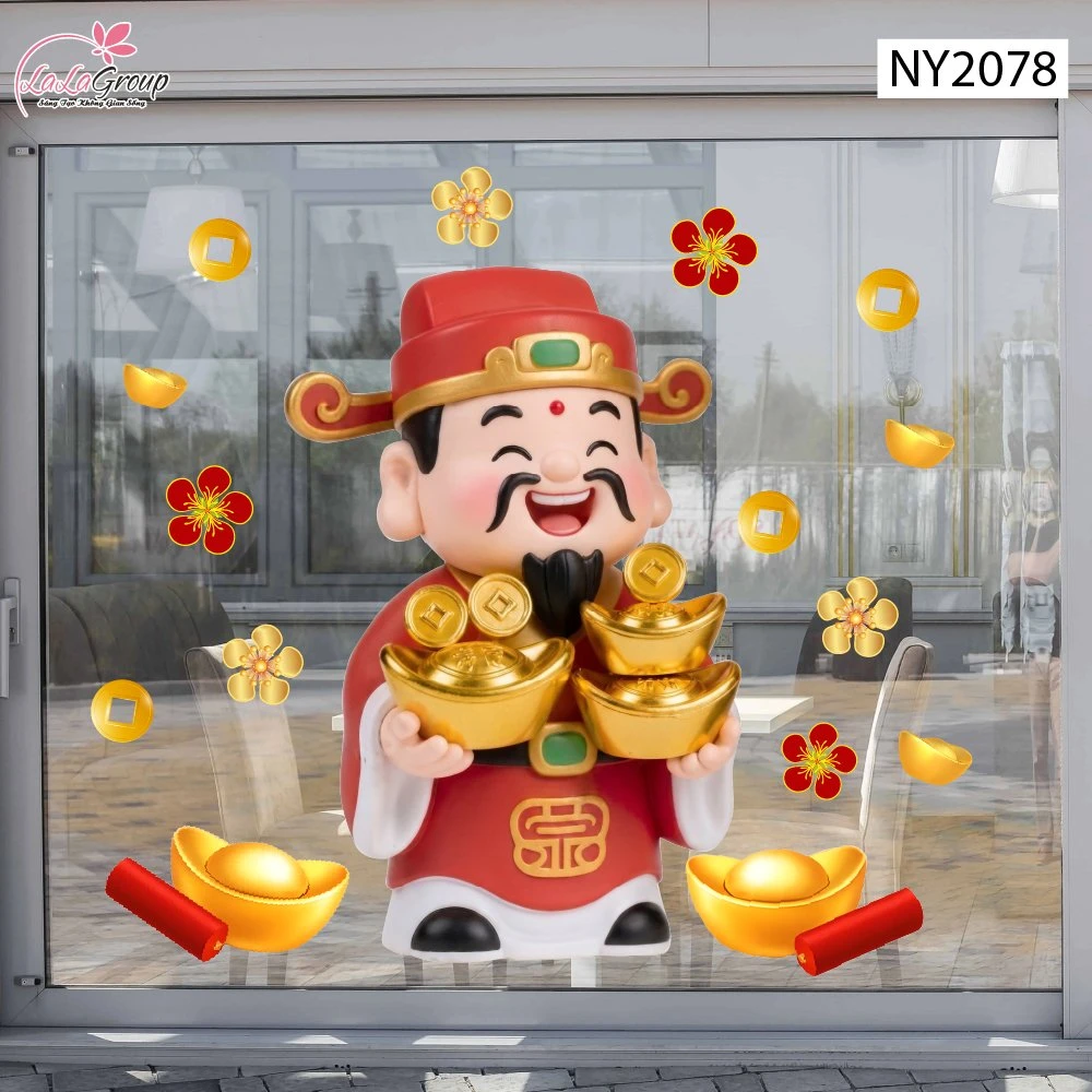 Decal Trang Trí Tết Thần Tài Đón Tài Lộc Đầy Tay