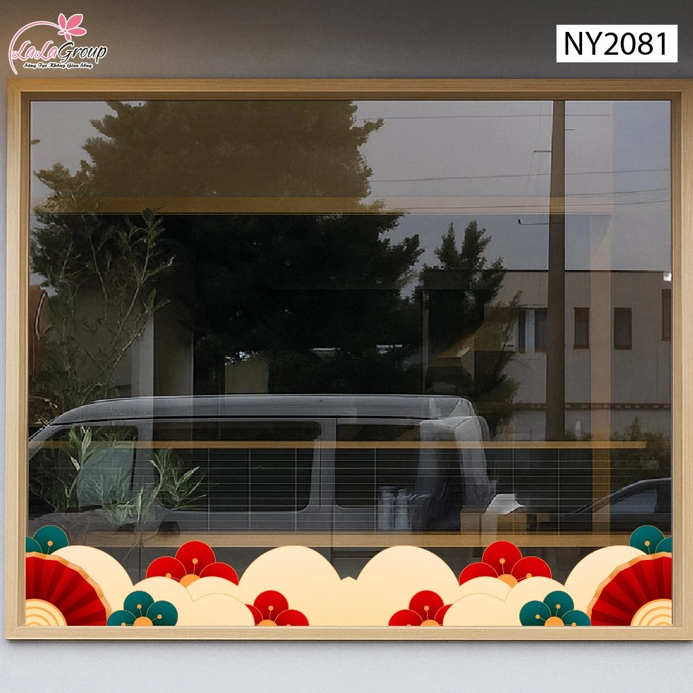 Decal Trang Trí Tết Chân Tường Dải Mây Quạt Hoa Xuân May Mắn