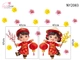 Decal Trang Trí Tết Cặp Bé Chúc Tết Đón Xuân Phú Quý